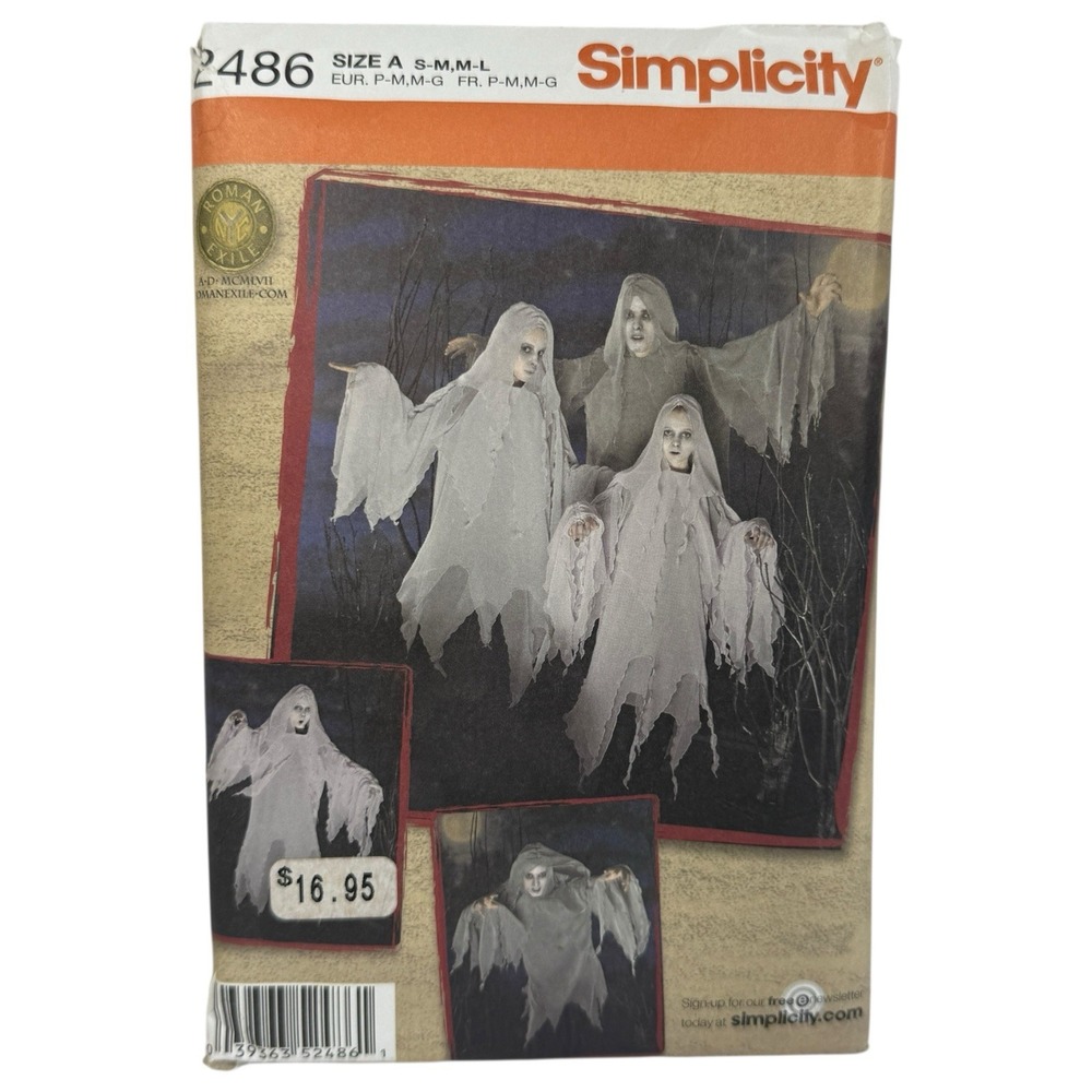 Simplicity 2486 Teen Adult Ghost Sz S‎ M L Uncut Cosplay Halloween Costume